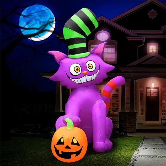 Halloween Inflatables Large 7 ft Top Hat Cat - Inflatable Blow Up Arch - Picture 1 of 7